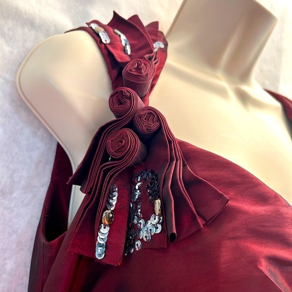 Dress Barn Collection cocktail metallic burgundy fully lined dress Sz-10.  X9 - Picture 5 of 13